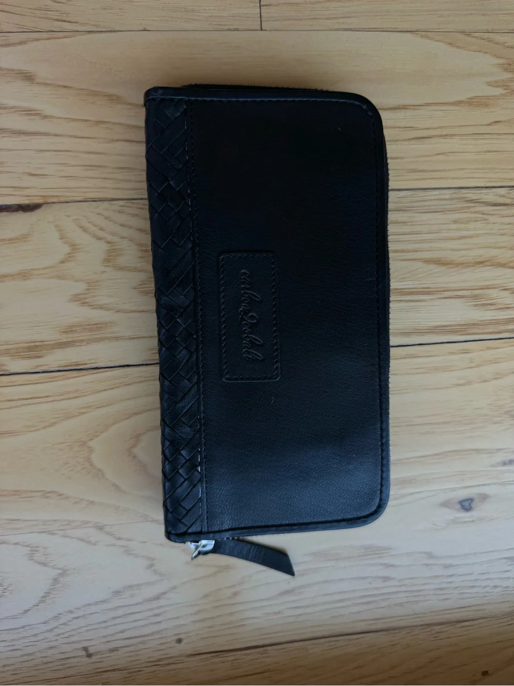 Carbon 2 Cobalt Genuine Leather Woven Zip Wallet